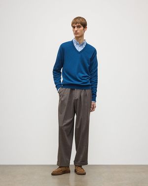 Johnstons of Elgin Reuben Cashmere V Neck Sweater - Blue