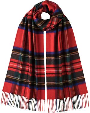 Johnstons of Elgin Royal Stewart Tartan Wide Cashmere Scarf - Red