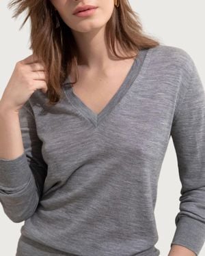 Johnstons of Elgin Superfine Merino V Neck Sweater - Gray