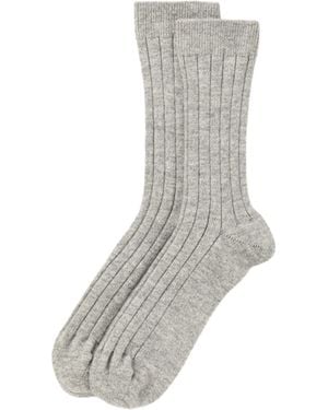 Johnstons of Elgin Cashmere Ribbed Light Socks L - Grey