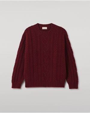 Johnstons of Elgin Macdonald Dark Aran Cable Cashmere Sweater - Red