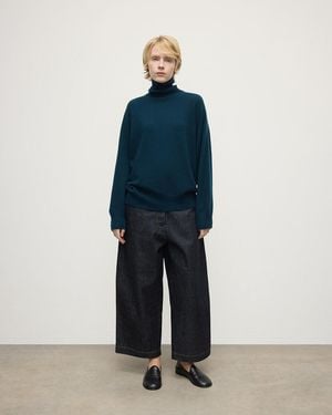 Johnstons of Elgin Gauzy Cashmere Dark Roll Neck Sweater - Blue