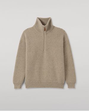 Johnstons of Elgin Kinnaird Half Zip Donegal Cashmere Jumper - Natural