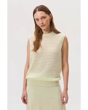 Johnstons of Elgin Open Basketweave Light Cashmere Tank - Natural
