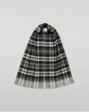 Johnstons of Elgin Wide Dress Stewart Tartan Cashmere Scarf - White