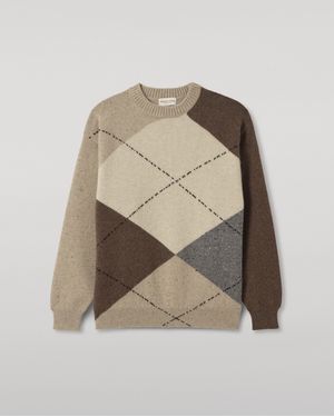 Johnstons of Elgin Monteith Exploded Argyle Donegal Cashmere Jumper - White
