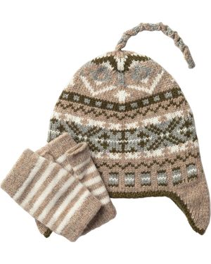 Johnstons of Elgin Children's Fairisle Hat & Stripy Wristwarmers Gift Set - Natural