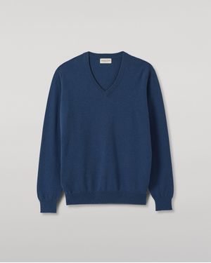 Johnstons of Elgin Reuben Cashmere V Neck Jumper - Blue
