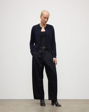 Johnstons of Elgin Lecht Dark Cashmere Crew Cardigan - Blue