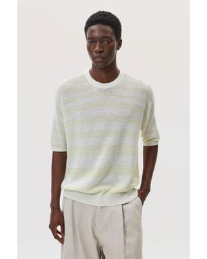 Johnstons of Elgin Textured Stripe Oversized Cashmere T-Shirt - Natural