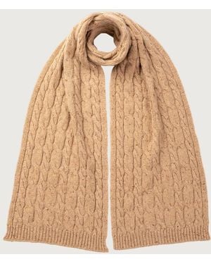 Johnstons of Elgin Camel Cable Donegal Cashmere Scarf - Natural