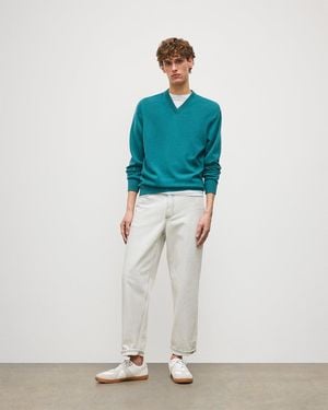 Johnstons of Elgin Rory Classic Cashmere V-Neck Jumper - Blue