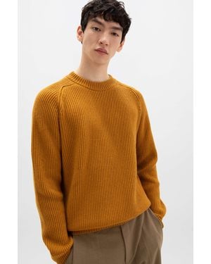 Johnstons of Elgin Dark Cashmere Ribbed Crew Neck Jumper - Brown