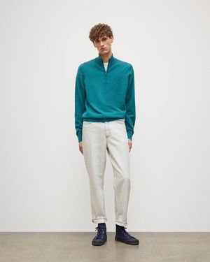 Johnstons of Elgin Rory & Classic Cashmere Contrast Zip Neck Jumper - Blue