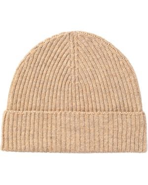 Johnstons of Elgin Ribbed Cashmere Beanie - Natural