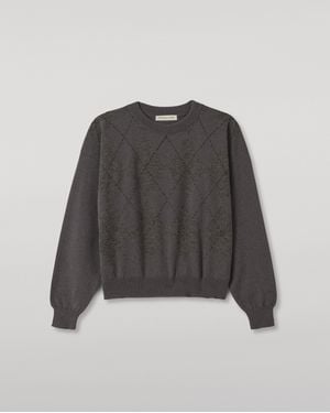 Johnstons of Elgin Clan Mid Argyle Cashmere Jumper - Grey