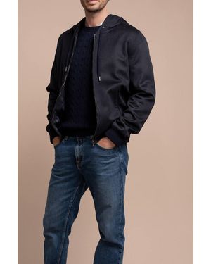 Johnstons of Elgin Cashmere Hooded Bomber Jacket - Blue
