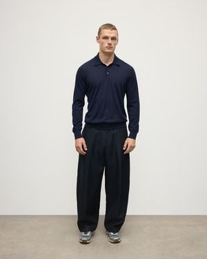 Johnstons of Elgin Fin Dark Superfine Cashmere Polo Shirt - Blue