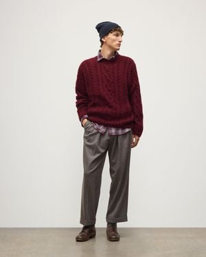 Johnstons of Elgin Macdonald Dark Aran Cable Cashmere Sweater - Red