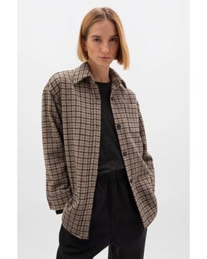 Johnstons of Elgin Cashmere & Wool Gun Club Shacket - Brown