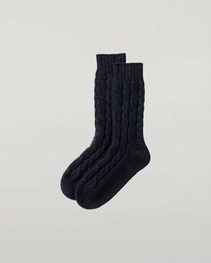 Johnstons of Elgin Cashmere Donegal Cable Dark Socks - Blue