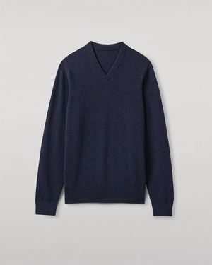 Johnstons of Elgin Rory Classic Cashmere V-Neck Jumper - Blue