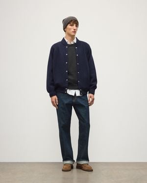 Johnstons of Elgin Keppie Dark Cashmere Bomber Jacket - Blue
