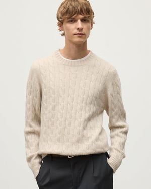 Johnstons of Elgin Calder Cream Cashmere Cable Sweater - Natural