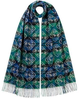 Johnstons of Elgin Tartan Logo Cashmere Scarf Baird - Blue