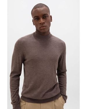 Johnstons of Elgin Mock Turtle Neck Merino Light Sweater - Brown