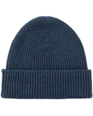Johnstons of Elgin Ribbed Cashmere Beanie - Blue
