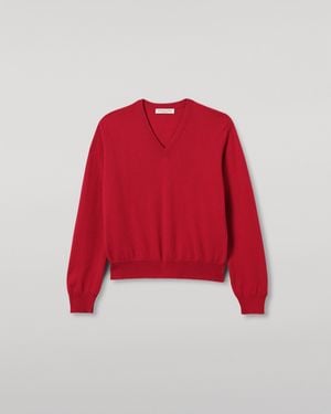 Johnstons of Elgin Lunan Classic Cashmere V Neck Sweater - Red