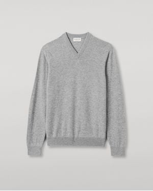 Johnstons of Elgin Rory Classic Cashmere V-Neck Jumper - Grey