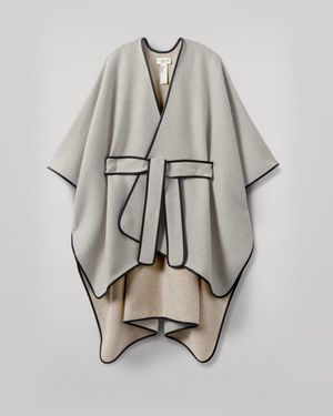 Johnstons of Elgin Cream Belted Cape With Leather Binding - Natural