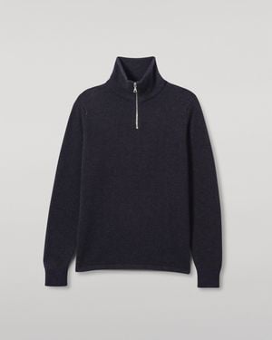 Johnstons of Elgin Tweel & Cashmere Half Zip Jumper - Blue