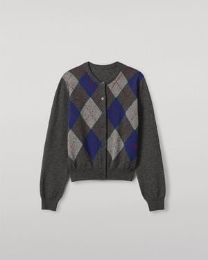 Johnstons of Elgin Clan Mid Argyle Cashmere Cardigan - Blue