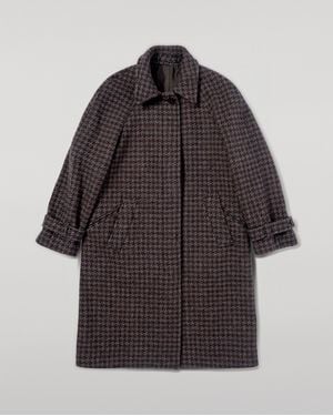Johnstons of Elgin Balmacaan Shale Houndstooth Coat - Blue