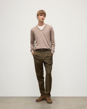 Johnstons of Elgin Fin Light V Neck Superfine Cashmere Jumper - Natural