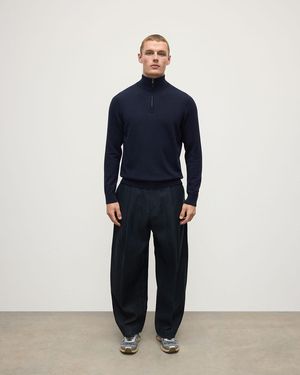 Johnstons of Elgin Classic Cashmere Dark Zip Neck Jumper - Blue