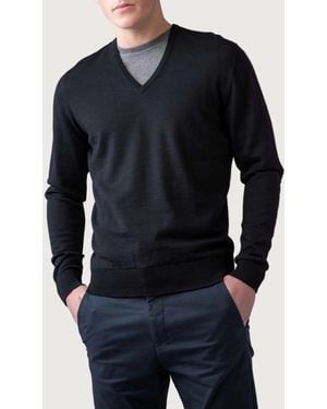Johnstons of Elgin Merino V Neck Sweater - Blue