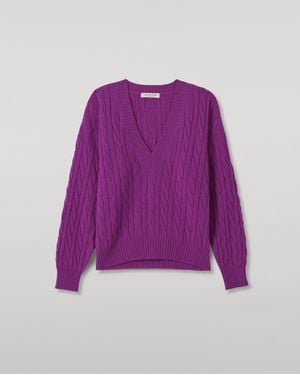 Johnstons of Elgin Kylesku Deep V Cashmere Sweater - Purple
