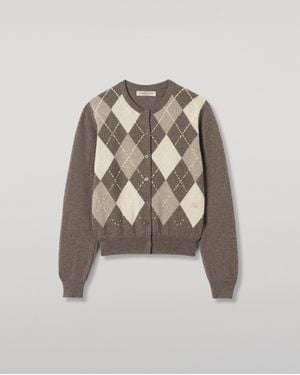 Johnstons of Elgin Clan Argyle Cashmere Cardigan - White