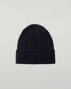 Johnstons of Elgin Cable & Rib Dark Cashmere Beanie - Blue