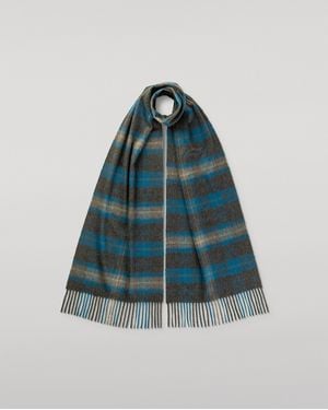 Johnstons of Elgin Plaid Charcoal Cashmere Scarf - Blue