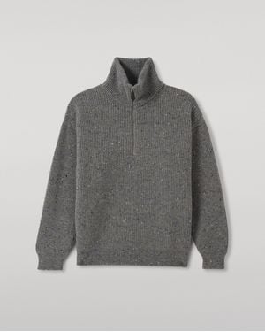 Johnstons of Elgin Kinnaird Half Zip Donegal Cashmere Jumper - Grey