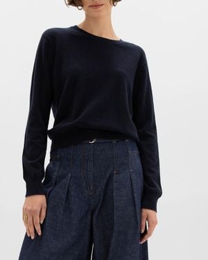 Johnstons of Elgin Classic Cashmere Dark Round Neck Sweater - Black