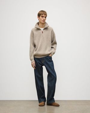 Johnstons of Elgin Kinnaird Half Zip Donegal Cashmere Jumper - Natural