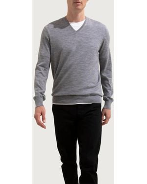 Johnstons of Elgin Superfine Merino V Neck Sweater - Gray
