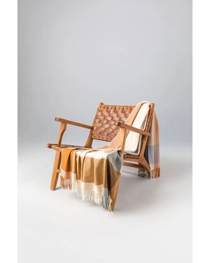 Johnstons of Elgin Block Border Wool Throw - Natural