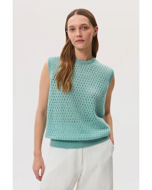 Johnstons of Elgin Open Basketweave Cashmere Tank - Green